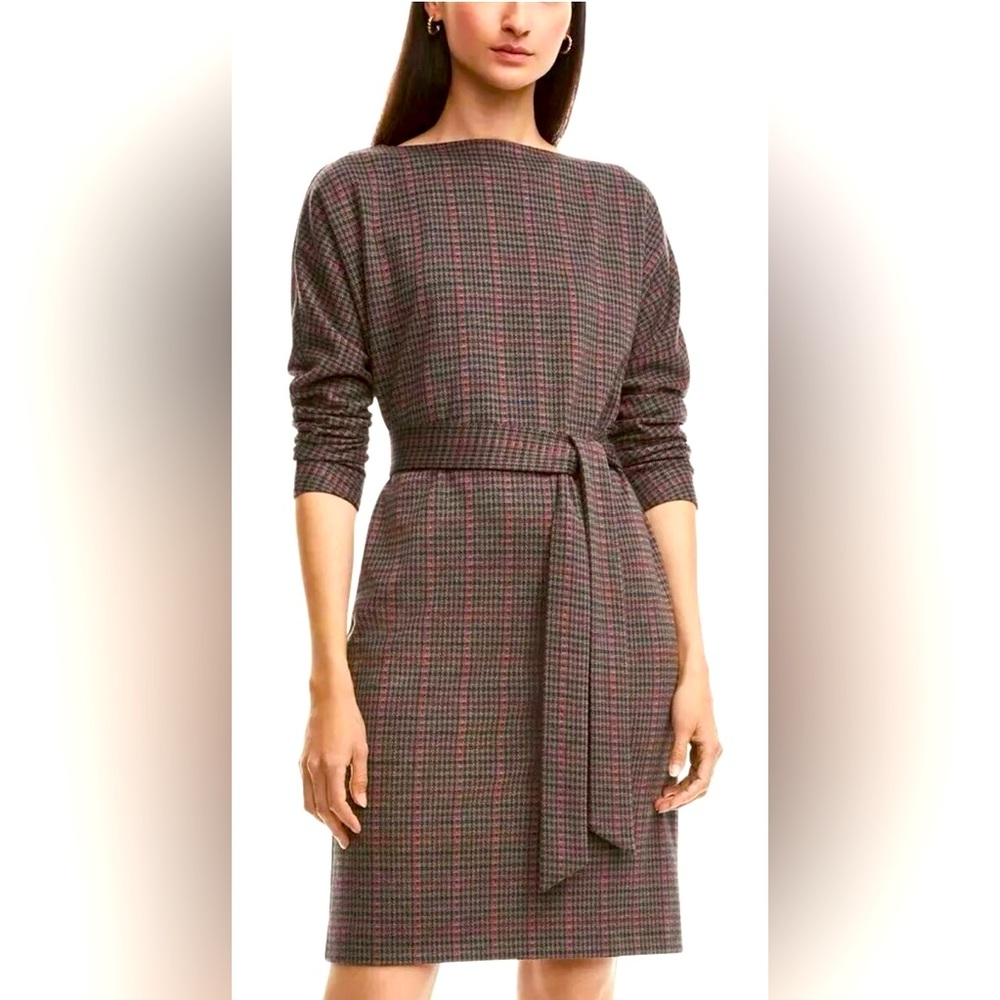 Brooks Brothers Boat Neck Interlock Fabric Houndstooth Dress